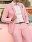 olcso Vászonruhák-rózsaszín férfi vászonruhák tengerparti esküvő 2 részes egyszínű szabott szabás egymellű kétgombos 2024