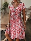 Χαμηλού Κόστους Print Φορέματα-Γυναικεία Φλοράλ Φύλλο Στάμπα Λαιμόκοψη V Μίντι φόρεμα Καθημερινά Διακοπές Κοντομάνικο Καλοκαίρι Άνοιξη
