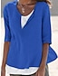 baratos Tops básicos de mulher-Mulheres Camisa Social Blusa Tecido Feriado Casual Estilo Praia Meia Manga Decote V Azul
