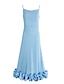cheap Party Dresses-A-Line Party Dresses Tiered Plisse Dress Wedding Guest Homecoming Tea Length Sleeveless Spaghetti Strap Polyester with Fringe 2024