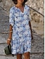 cheap Print Dresses-Women&#039;s Shift Dress Floral Geometric Print Split Neck Midi Dress Daily Date Half Sleeve Summer Spring
