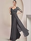 cheap Mother of the Bride Dresses-Sheath / Column Mother of the Bride Dress Formal Wedding Guest Elegant Square Neck Floor Length Chiffon Lace 3/4 Length Sleeve with Sequin Appliques Ruching 2024