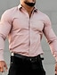 お買い得  メンズボタンアップシャツ-男性用 シャツ ボタンアップシャツ カジュアルシャツ サマーシャツ ブラック ホワイト ピンク ブルー グレー 長袖 平織り ラペル 日常 バケーション 衣類 ファッション カジュアル 快適