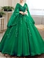 billige Quinceanera-kjoler-ballkjole quinceanera kjoler prinsessekjole rød grønn kjole søt 16 etasjer lang kortermet v-hals tyll med applikasjoner 2024