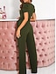 preiswerte formelle Overalls-Damen Jumpsuit mit Schnürung Hohe Taillenlinie Feste Farbe V Ausschnitt Elegant Geschäftlich Hochzeit B¨¹ro Regular Fit Kurzarm Schwarz Armeegrün Rote S M L XL Sommer