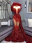 Χαμηλού Κόστους Βραδινά Φορέματα-βραδινό φόρεμα γοργόνας αστραφτερό φόρεμα χορού αποκριάτικου επίσημο δικαστήριο τρένο αμάνικο στράπλες αφροαμερικανός με παγιέτα με παγιέτα με χάντρες 2024