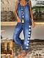 cheap Women&#039;s Overalls-Denim Jumpsuit for Women Overall Pocket Print Floral U Neck Active Vacation Weekend Cargo Loose Fit Sleeveless Dark Gray Light Blue S M L Summer Fall Cowgirl Jeans &amp; Western Wear