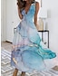 Χαμηλού Κόστους Print Φορέματα-Γυναικεία Καθημερινό φόρεμα Φόρεμα σε γραμμή Α Ombre Στάμπα Λαιμόκοψη V Μακρύ φόρεμα Καθημερινά Ημερομηνία Αμάνικο Καλοκαίρι Άνοιξη
