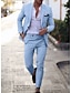 cheap Linen Suits-Light Blue Green Men&#039;s Linen Suits Wedding Beach Summer Solid Colored 2 Piece Tailored Fit Single Breasted One-Button 2024