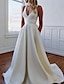billige Brudekjoler-enkle brudekjoler a-linje v-hals ermeløs feie/børstetog sateng brudekjoler med lomme 2024