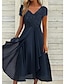 cheap Plain Dresses-Women&#039;s Elegant A-Line Midi Dress V-Neck Lace Short Sleeve Chiffon Flowy Navy Blue Evening Party Wedding Summer