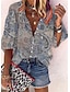 billige Bluser og trøjer til kvinder-Dame Skjorte Bluse Grafisk Knap Trykt mønster Afslappet Basale Langærmet V-hals Lyserød Forår Efterår