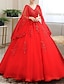 olcso Ruhák születésnapi bálra-báli ruha quinceanera ruhák hercegnő ruha piros zöld ruha édes 16 földig érő rövid ujjú v nyakú tüll rátétekkel 2024