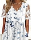 cheap Print Dresses-Women&#039;s A Line Dress Floral Lace Print Scalloped Neck Lace Sleeve Midi Dress Daily Vacation Short Sleeve Summer Spring