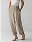Χαμηλού Κόστους Γυναικεία Μπλουζάκια και Παντελόνια Ύπνου-γυναικεία σαλονάκια παντελόνια κανονική εφαρμογή μονόχρωμη μόδα απλό casual λινό δρόμου που αναπνέει ίσιο παντελόνι με τσέπες ελαστική ζώνη μέσης μόνος-δέσιμο κόμπος καλοκαιρινή άνοιξη μαύρο λευκό