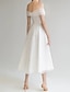 cheap Wedding Dresses-Bridal Shower Little White Dresses Wedding Dresses A-Line Off Shoulder Sleeveless Tea Length Satin Bridal Gowns With Solid Color 2024