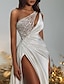 cheap Evening Dresses-Mermaid / Trumpet Evening Gown Party Dress Formal Wedding Party Chapel Train Sleeveless One Shoulder Satin with Ruched Slit 2024