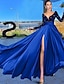 cheap Evening Dresses-A-Line Evening Gown Sparkle &amp; Shine Dress Wedding Guest Prom Court Train Long Sleeve V Neck Chiffon with Sequin Slit 2024
