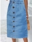 ieftine rochii simple-Pentru femei Rochii din denim Rochie din tricou din denim Rochii Midi Denim Modă Modern În aer liber Zilnic Vacanță În V Buton Buzunar Fără manșon Vară Primăvară 2023 Potrivire Largă Albastru piscină