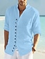 cheap Cotton Linen Shirt-Men&#039;s Linen Shirt Shirt Summer Shirt Beach Shirt Black White Pink Long Sleeve Plain Collar Spring &amp; Summer Casual Daily Clothing Apparel
