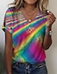 abordables Camisetas de mujer-Mujer Camiseta Arco iris Botón Cortado Estampado Diario Fin de semana Básico Manga Corta Escote en Pico Rosa