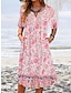 preiswerte Bedruckte Kleider-Damen Pinkes Kleid Blumen Graphic Bedruckt V Ausschnitt Midikleid Klassisch Täglich Urlaub Kurzarm Sommer Frühling