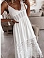 cheap Cotton &amp; Linen Dresses-Women&#039;s White Dress Lace Dress White Lace Wedding Dress Long Dress Maxi Dress Tassel Fringe Hollow Out Daily Vacation V Neck Sleeveless Summer Spring White Beige Pure Color
