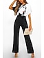 cheap Party Jumpsuits-Women&#039;s Jumpsuit Belted Color Block Crew Neck Elegant Wedding Party Wide Leg Regular Fit Short Sleeve Batwing Sleeve Black White Red S M L Summer