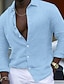 preiswerte Baumwoll-Leinenhemd-Herren Hemd leinenhemd Sommerhemd Strandhemd Weiß Rosa Blau Langarm Glatt Kargen Frühling Sommer Hawaiianisch Festtage Bekleidung Grundlegend