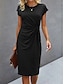 preiswerte schlichte Kleider-Damen schwarzes kleid Twist-Front ausgestattet Rundhalsausschnitt Midikleid Basic Täglich Verabredung Kurzarm Sommer Frühling