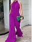 cheap Jumpsuits Clearance-Women&#039;s Jumpsuit Pleated Solid Color Halter Elegant Business Going out Wide Leg Loose Fit Sleeveless Sleeveless Purple S M L Summer