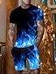 olcso férfi nyomtatott pólókészletek-Grafika Színes Láng Dizájn Alkalmi Kényelmes Férfi 3D nyomtatás Rövidnadrág és póló szett Póló ruhák Láng póló Szabadtéri Napi Sport póló Rubin Kék Bíbor Rövid ujjú Terített nyak Ing Tavaszi nyár