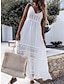 cheap Cotton &amp; Linen Dresses-Women&#039;s White Dress Lace Dress White Lace Wedding Dress Long Dress Maxi Dress Tassel Fringe Hollow Out Daily Vacation V Neck Sleeveless Summer Spring White Beige Pure Color
