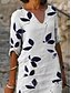 preiswerte Blumenkleid-Damen Baumwolle Leinen Midi Kleid Freizeitkleid Kleid Shift Kleid Midi Kleid Druck Casual Alltag Urlaub V-Ausschnitt Halbarm Sommer Frühling Weiß Lila Blatt