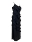 Χαμηλού Κόστους Πάρτι Φορέματα-Γυναικεία Μαύρο φόρεμα Φόρεμα χορού Φόρεμα για πάρτυ Με Βολάν Σκίσιμο Αμάνικο Διακοπές Μαύρο Ρουμπίνι Καλοκαίρι Άνοιξη