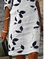 preiswerte Blumenkleid-Damen Baumwolle Leinen Midi Kleid Freizeitkleid Kleid Shift Kleid Midi Kleid Druck Casual Alltag Urlaub V-Ausschnitt Halbarm Sommer Frühling Weiß Lila Blatt