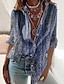 billige Bluser og trøjer til kvinder-Dame Skjorte Bluse Grafisk Knap Trykt mønster Afslappet Daglig Basale Langærmet V-hals Gul Forår Efterår