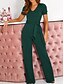 preiswerte formelle Overalls-Damen Jumpsuit mit Schnürung Hohe Taillenlinie Feste Farbe V Ausschnitt Elegant Geschäftlich Hochzeit B¨¹ro Regular Fit Kurzarm Schwarz Armeegrün Rote S M L XL Sommer