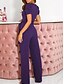 billiga formella jumpsuits-Dam Jumpsuits Spetsknuten Hög midja Ensfärgat V-hals Elegant Bröllop Kontor Normal Kortärmad Svart Armégrön Rubinrött S M L Sommar