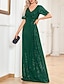 levne NY šaty-A-Linie Společenské šaty Elegantní Šaty Formální Svatební host Na zem Krátký rukáv Do V Flitry s Flitry 2024