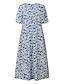 رخيصةأون فساتين منقوشة-نسائي لباس غير رسمي فستان ميدي أزرق كم قصير ورد مكشكش الربيع الصيف رقبة عالية مدورة أساسي 2023 S M L XL XXL 3XL