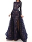 cheap Evening Dresses-A-Line Evening Gown Elegant Dress Wedding Guest Engagement Sweep / Brush Train Long Sleeve Jewel Neck Detachable Lace with Slit Embroidery 2024