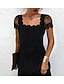 cheap Plain Dresses-Women&#039;s Simple Mini Black Dress Lace Ruffle Scalloped Neck Short Sleeve Causal Party Fall Winter 2024