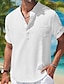 cheap Cotton Linen Shirt-Men&#039;s Linen Shirt Summer Shirt Beach Shirt White Blue Khaki Short Sleeve Plain Standing Collar Spring &amp; Summer Hawaiian Holiday Clothing Apparel Basic