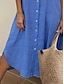 cheap Design Cotton &amp; Linen Dresses-Women&#039;s Casual Dress Cotton Summer Dress Maxi Dress Linen Basic Basic Daily Vacation V Neck Half Sleeve Summer Spring Blue Plain