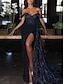 cheap Evening Dresses-Mermaid Dress Evening Gown Red Green Dress Dress Formal Wedding Guest Court Train Sleeveless Off Shoulder Charmeuse with Ruched Sequin Slit 2024