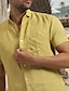 cheap Cotton Linen Shirt-Men&#039;s Shirt Linen Shirt Cotton Linen Shirt Casual Shirt Summer Shirt Beach Shirt Black White Yellow Short Sleeve Plain Lapel Spring &amp; Summer Hawaiian Holiday Clothing Apparel Pocket