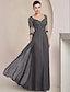 cheap Mother of the Bride Dresses-Sheath / Column Mother of the Bride Dress Formal Wedding Guest Elegant Square Neck Floor Length Chiffon Lace 3/4 Length Sleeve with Sequin Appliques Ruching 2024