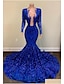 cheap Evening Dresses-Mermaid / Trumpet Evening Gown Sparkle &amp; Shine Dress Carnival Formal Court Train Long Sleeve V Neck African American Sequined with Beading Sequin 2024