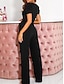 billiga formella jumpsuits-Dam Jumpsuits Spetsknuten Hög midja Ensfärgat V-hals Elegant Bröllop Kontor Normal Kortärmad Svart Armégrön Rubinrött S M L Sommar